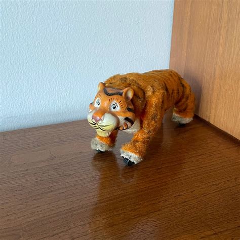 wind up metal tiger toy with fabric|Vintage Wind up Tiger Toy 60s Mechanical Plastic, .